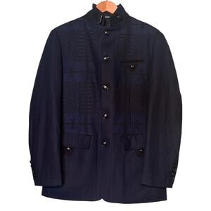 Barabas Men's XL Wool Blend Cadet Blazer Mock Neck Button Up Navy Blue Coat